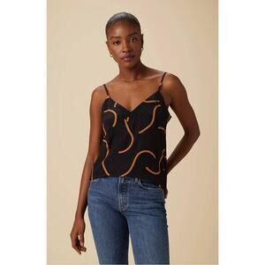 Amour Vert Barlow Washable Silk Tank in Black with Caramel Waves Resort Wear